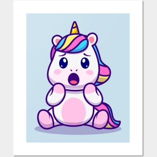 Cute Unicorn Surprised Cartoon Posters and Art